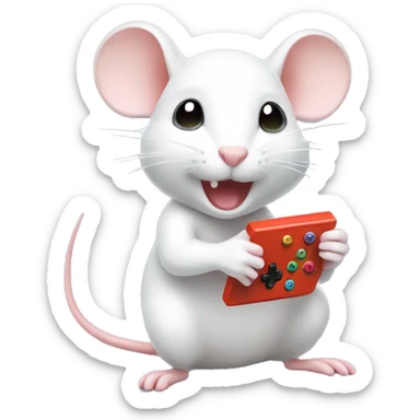 Cute white mouse playing video game sticker