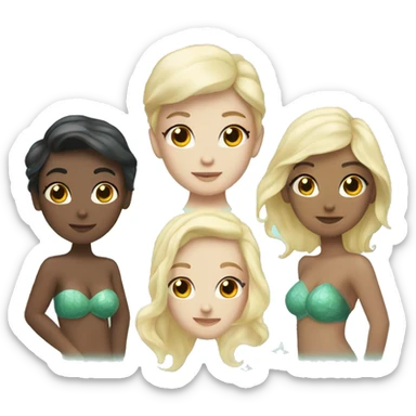 three mermaids one with blonde hair two with dark hair sticker