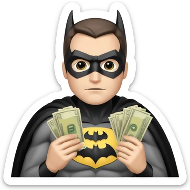 Batman counting money with bundles of bills sticker
