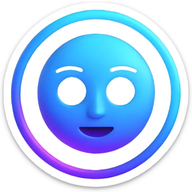 circular AI logo emoji with glowing ring and abstract face, reminiscent of Siri or Gemini, cool blue and purple gradients sticker