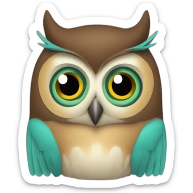 An owl, Greenish blue and brown sticker