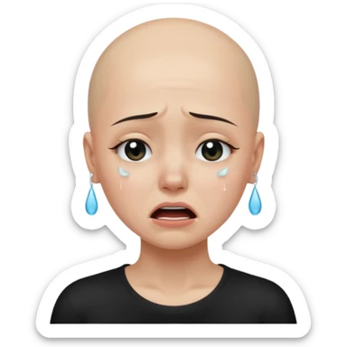 a pretty bratz fair bald girl with no hair crying wearing a tight black tee sticker