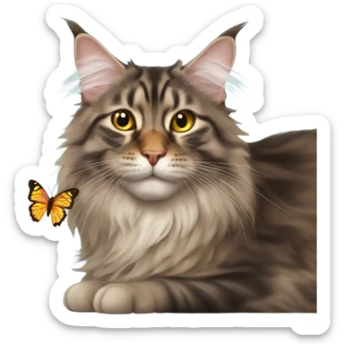 Maine Coon with a stupid face and butterfly on his nose sticker
