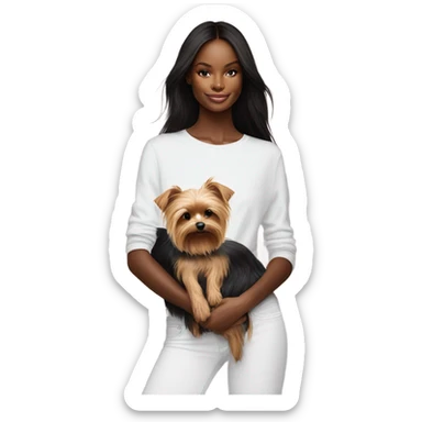 Photo Real pale Victoria secret model cuddling a Yorkshire terrier  sticker