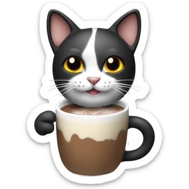 Christmas cat black and White with hot chocolate  sticker