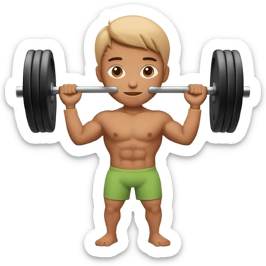 3D Apple emoji style person lifting weight, strong posture, centered, soft shadow, white background. sticker
