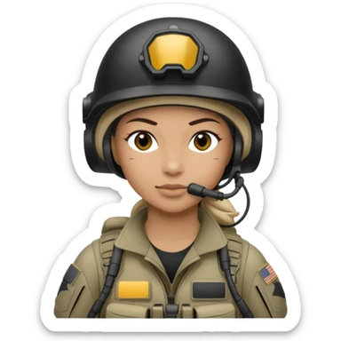 female special operations communications operator with combat gear in black and white sticker