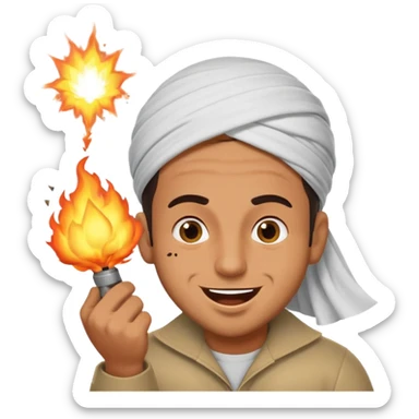an arabic guy blowing something up with a silly face sticker