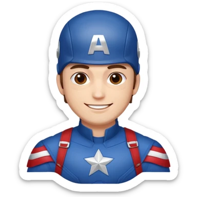 Make a man with brown eyes wearing a Captain America costume who is laughing sticker