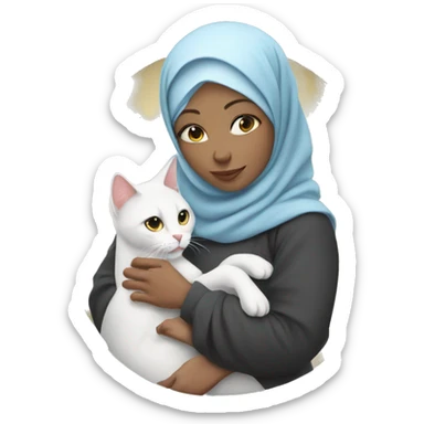 pretty white skin woman with hijab hugging a cat sticker