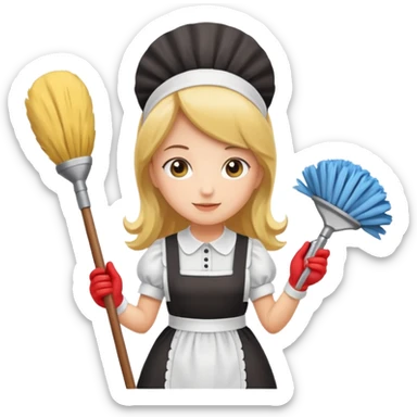 Maid with duster sticker