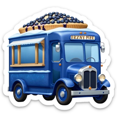 shiny-dark-blue crystal-bodied frozen blueberry muffin pie 1912 antique long-wheelbase cab over durable-looking low rider moving truck food truck  sticker