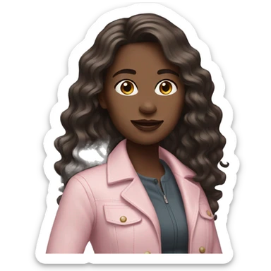 pale woman dark brown wavy long hair with light pink jacket sticker