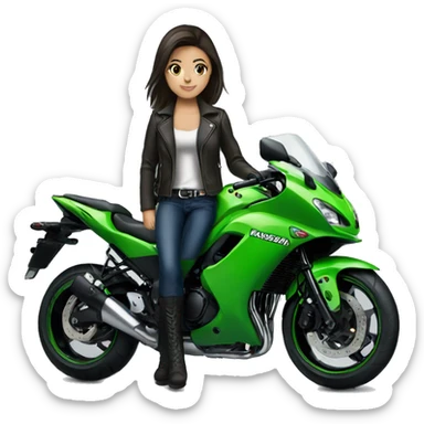 Kawasaki motorbike and girl brunette  sticker