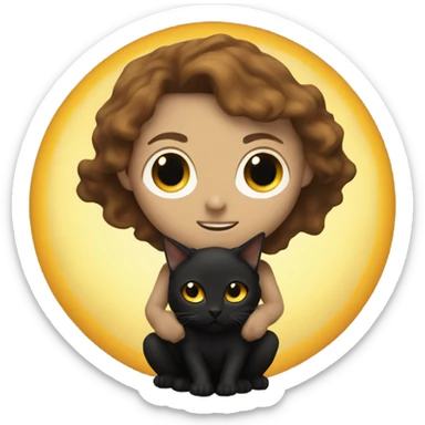 A sun warlock who is pale with brown hair and is holding a black kitten sticker