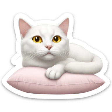 Realistic white cat with yellow eyes laying on pink pillow  sticker