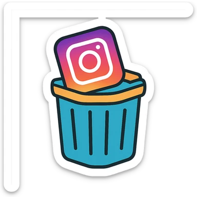 modern icon style Instagram app icon inside a trash can, clear and recognizable sticker
