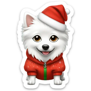 White Italian spitz with Christmas hoodie sticker