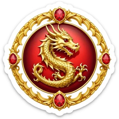 Golden dragon crest / brosch in a circle with red gems and no background sticker