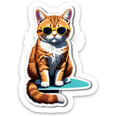 Eine Katze mit einer Sonnenbrille die am Stand sitzt  sticker
