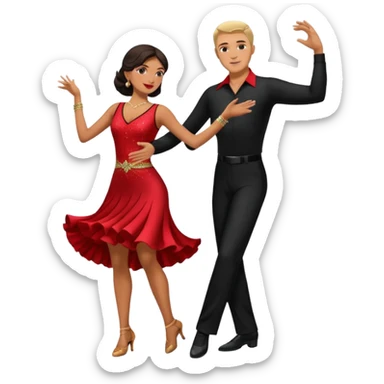 Dancesport professional latin couple dancing the rumba, the women is in skinny short sparkly dress, the man is in black shirt and black classic pants  sticker