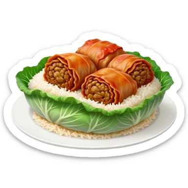 Cinematic Realistic Go≈ÇƒÖbki Dish Emoji, featuring cabbage rolls stuffed with rice and meat rendered with lifelike detail and inviting, homey lighting. sticker
