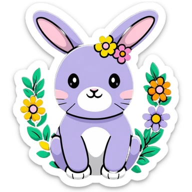 sweet bunny rabbit wearing colorful flower wreath sticker