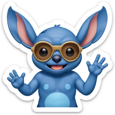 Stitch walking on the beach and saying hello sticker
