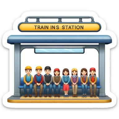 train station platform with people waiting, emoji style sticker