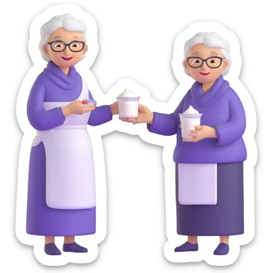 grandmother offering yogurt facing right sticker
