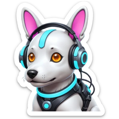 cute cyberpunk dog, futuristic headset, neon harness, glowing cyber implants, street punk vibe, 3D cartoon, mobile game icon style, clean background, no text, no watermark
 sticker