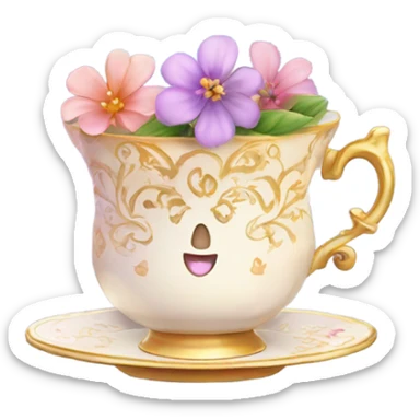 magic tea cup with flowers and sparkle  sticker