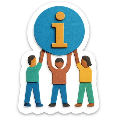 team holding up a large info icon together sticker