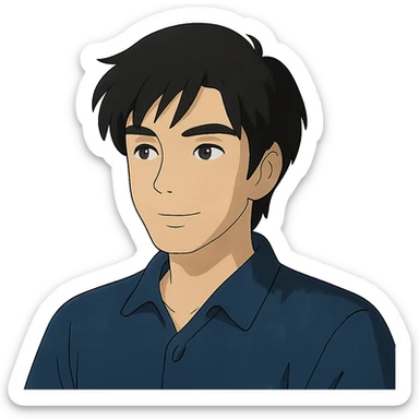 ghibli style portrait of a black haired handsome Chinese man sticker