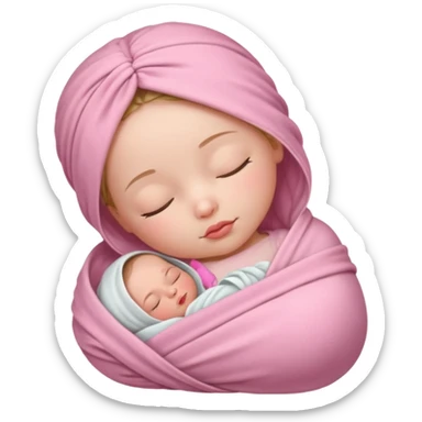 Sleeping babygirl swaddled in pink sticker