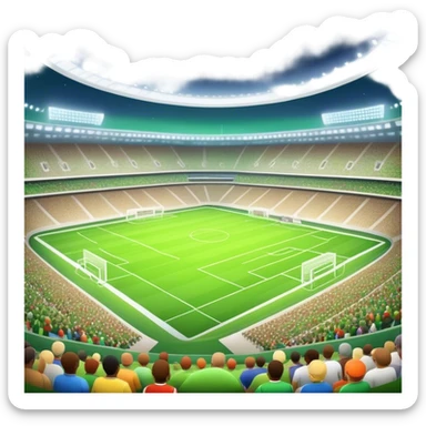 Emoji of a large football stadium, with bright lights, green grass, and an energetic crowd. sticker