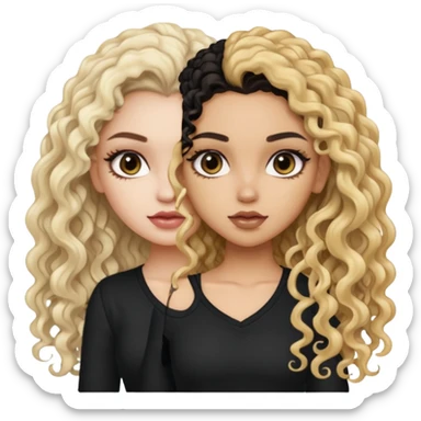 split dye leftside blonde rightside black long curly hair, pretty pale Latina bratz baddie sticker
