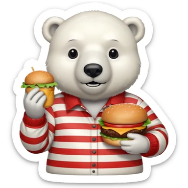 polar bear with burger wearing red checkered shirt sticker
