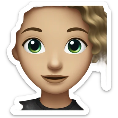 Teenage Girl wearing a black top, Long wavy Brown hair, blue-Green eyes, thick Lips and a smile  sticker