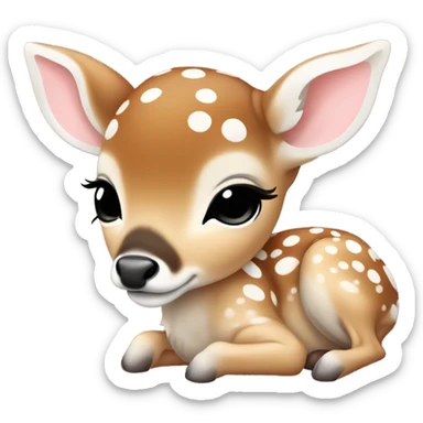 cute baby deer fawn brown and white spot fawn sleeping  sticker