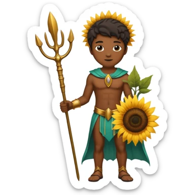 black god with sunflower, scepter, trident sticker