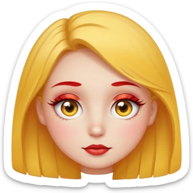 Shy pretty red cheeks blushing kong lashes sparkle yellow round  sticker