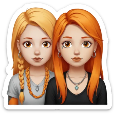 two girls with septum piercings and tattoos one girl has orange hair, and the other girl has long blonde hair sticker