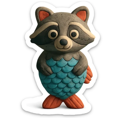 cute raccoon with fish scales and fins sticker