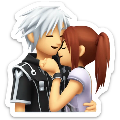 riku and kairi from kingdom hearts kissing in front of sora from kingdom hearts sticker