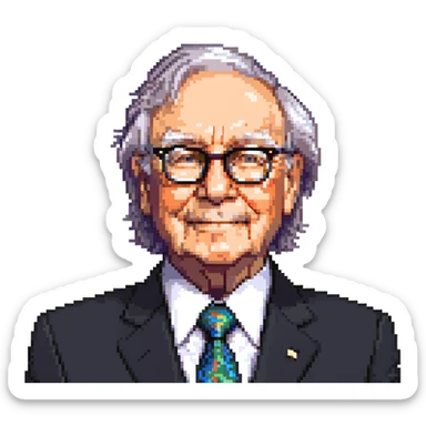 Warren Buffett wearing glasses and a suit sticker