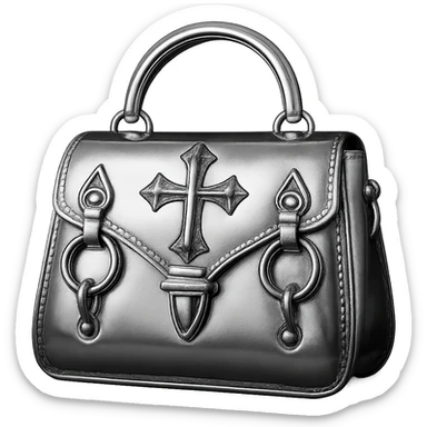 pink and black gothic purse, chrome style, metallic shine, reflective, futuristic gothic details sticker