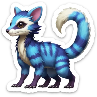 Realistic sharpColorful translucent glowing Trico-Sergal-Furret-Ferret-Wolverine-Vernid-furry-fursona-fusion-Fakemon-animal-hybrid-creature, full body sticker