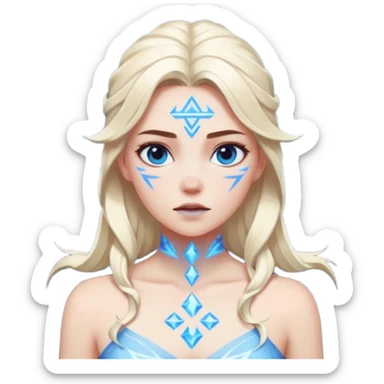 Woman frozen mid-spell, glowing runes around her body, charged silence sticker