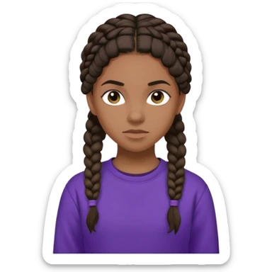 Black Annabeth chase as Leah Jeffries dark brown hair with braids dark green shirt with purple sweat shirt sticker